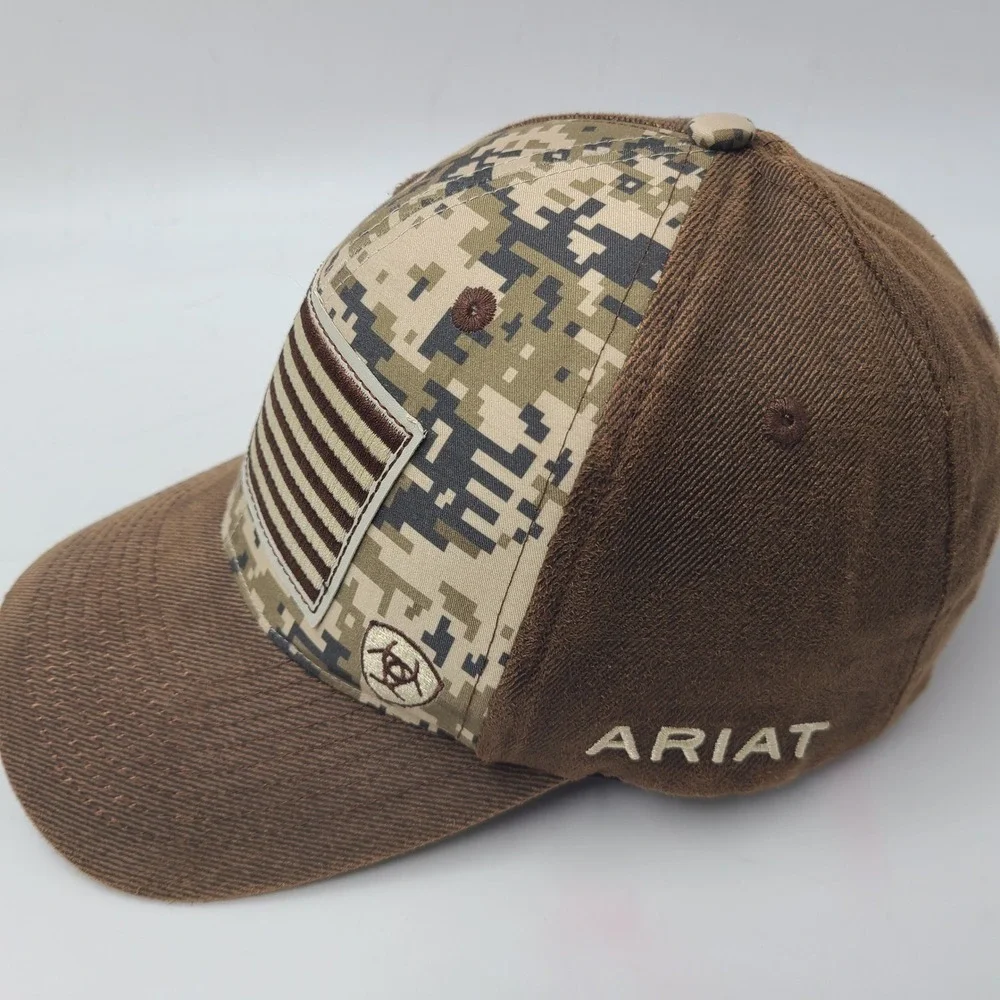 Ariat Hat Snapback Brown Digital Camo American Flag Patch Logo USA Outdoors‎ Men